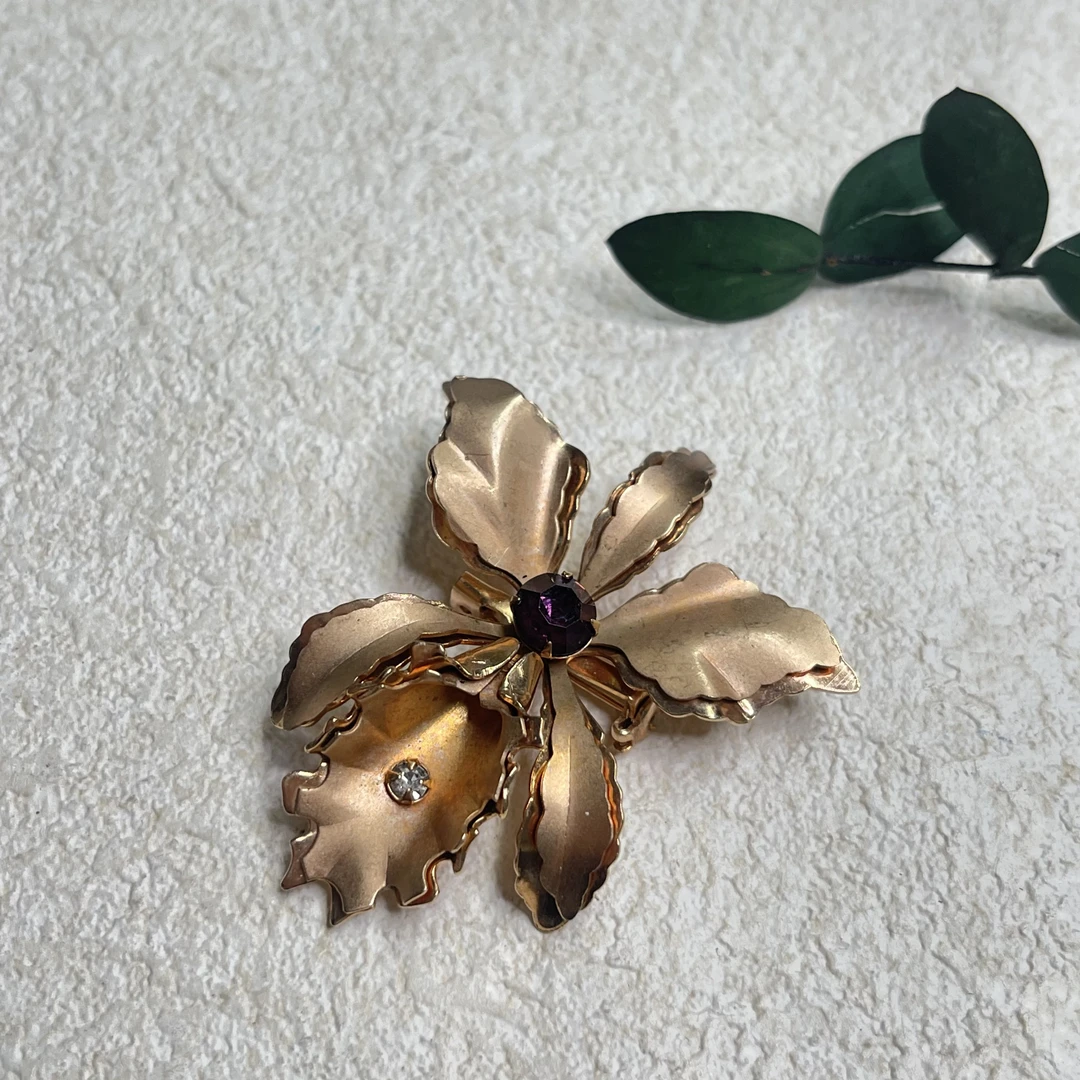 铜合金合成锆石胸针 【六六中古】孤品复古胸针th3986