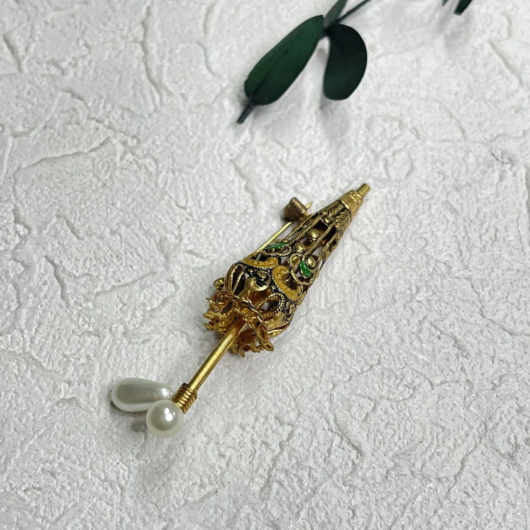 铜合金仿珍珠胸针 【六六中古】孤品复古胸针th3917