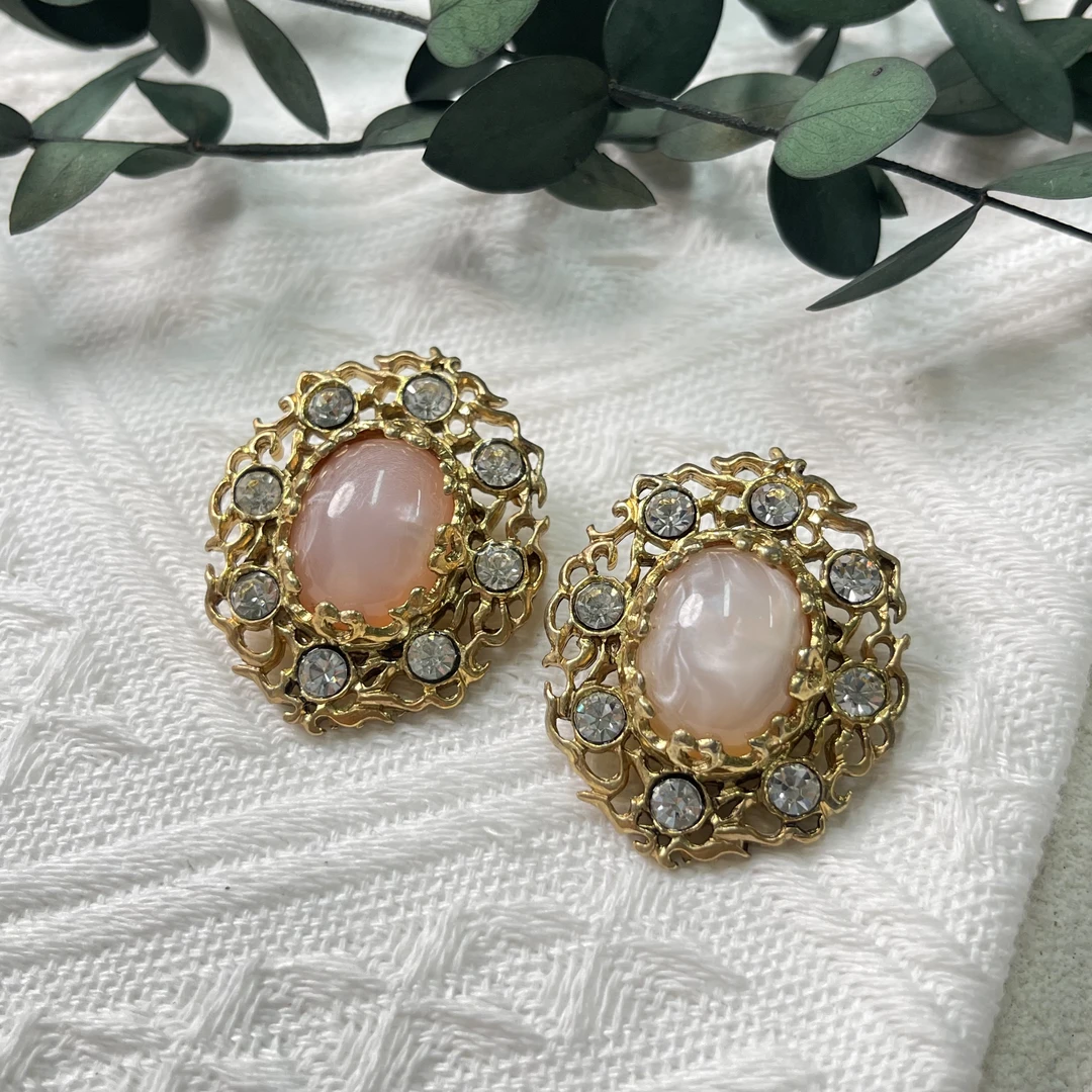 铜合金合成锆石耳饰 【六六中古】孤品复古耳夹th119