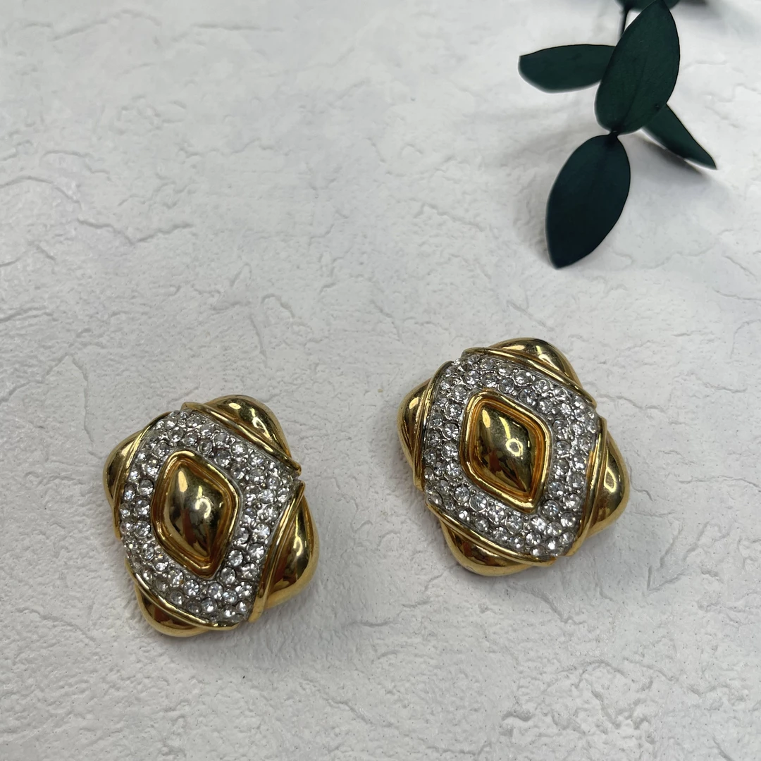 铜合金合成锆石耳饰 【六六中古】孤品复古耳夹th2325