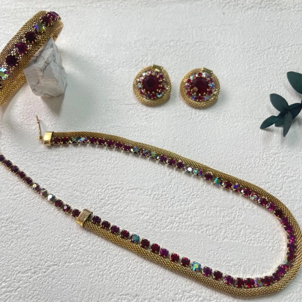 铜合金合成锆石项链 【六六中古】孤品项链三件套km6889长38cm