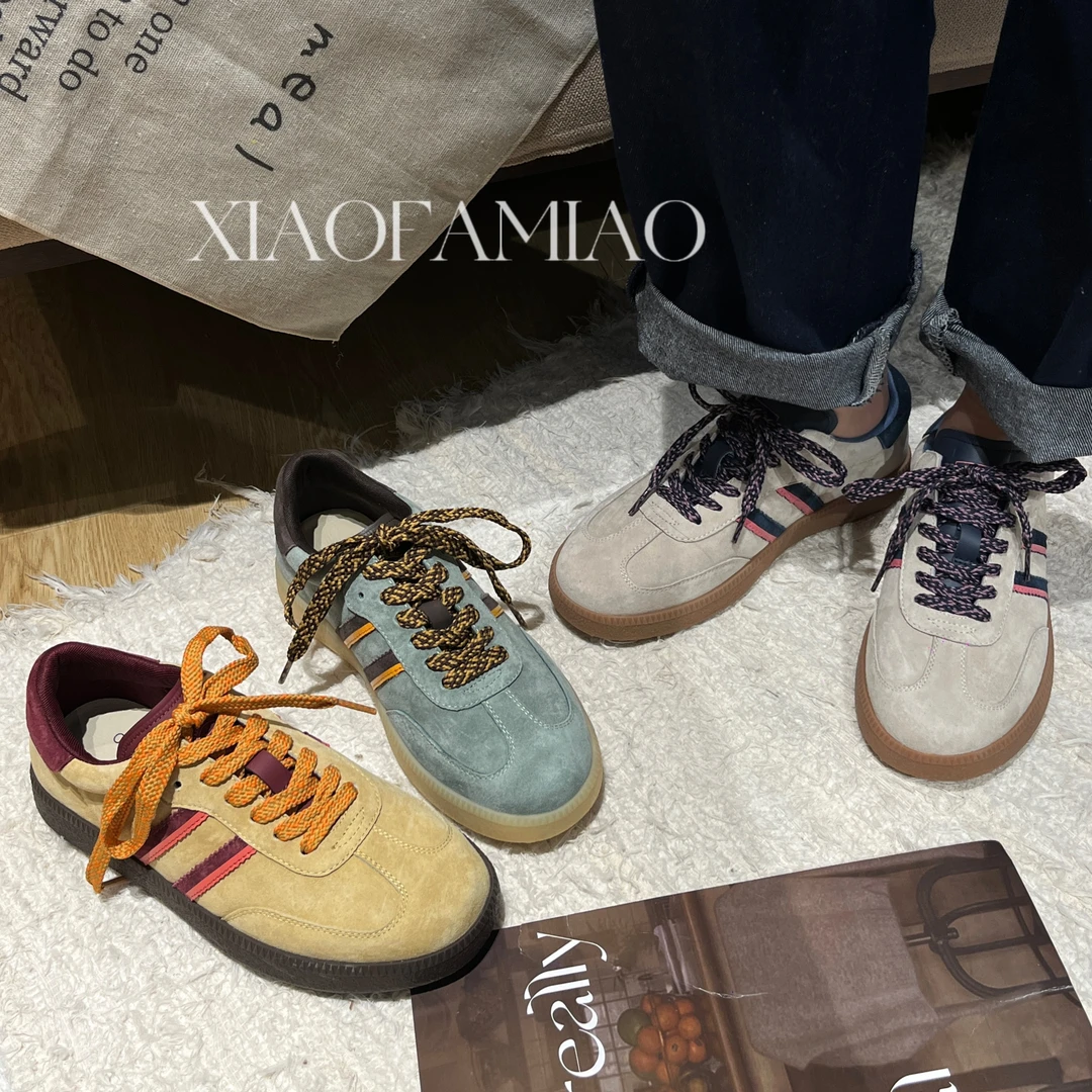 小发喵真皮拼色复古迷彩低帮休闲鞋777
