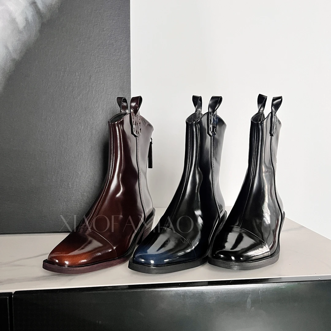 小发喵轻奢尖头渐变百搭时装靴复古英伦风秋冬777