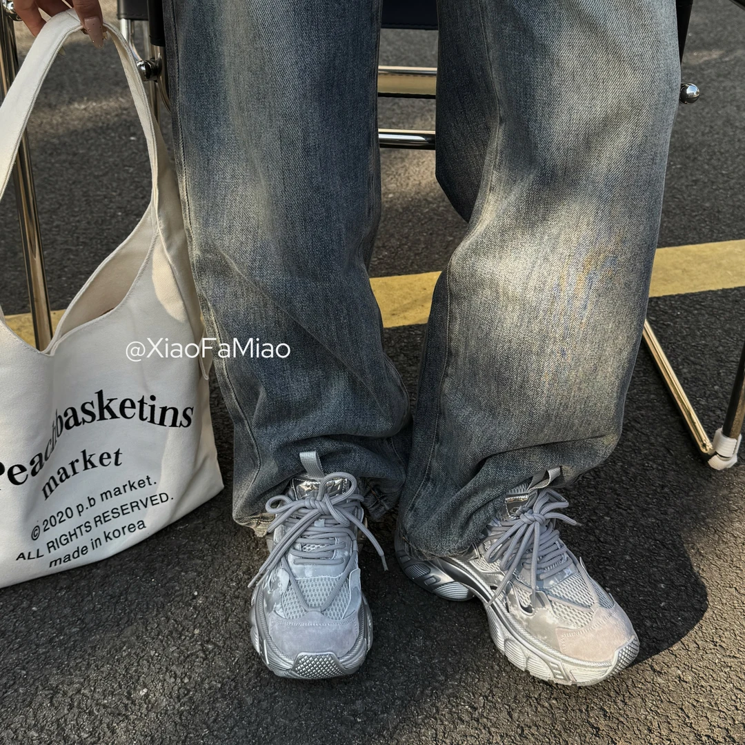 小发喵时尚晕染潮流网面系带厚底老爹鞋777