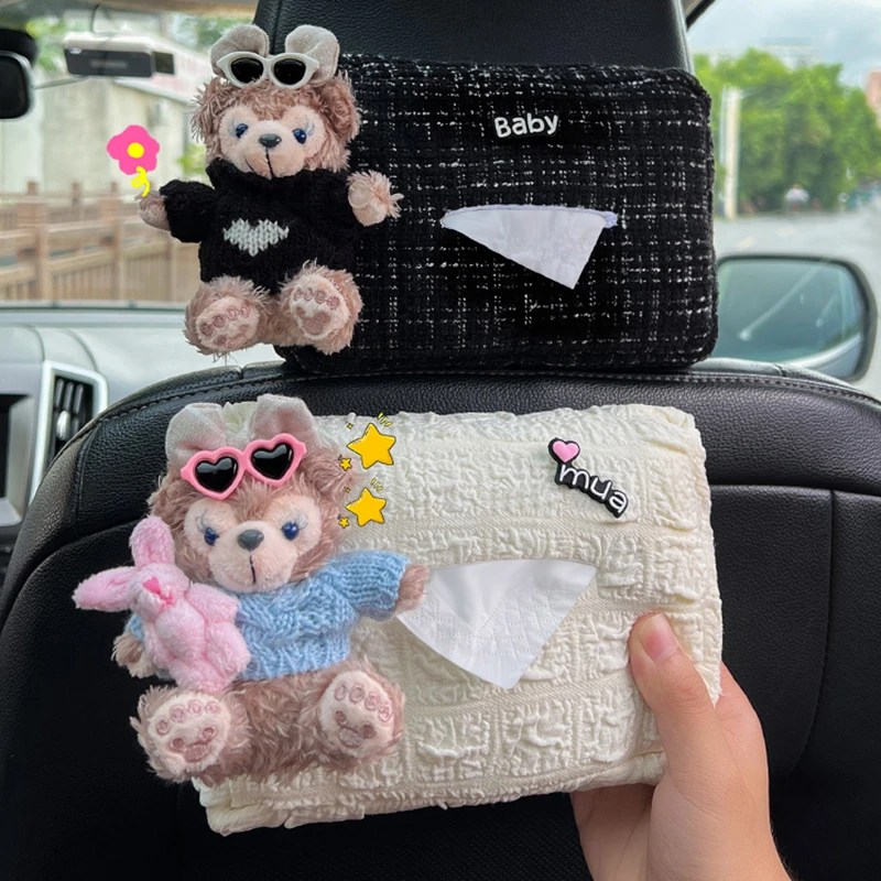 创意车载纸巾盒汽车后排座椅背抽纸袋挂式车内纸巾袋装饰可爱小熊