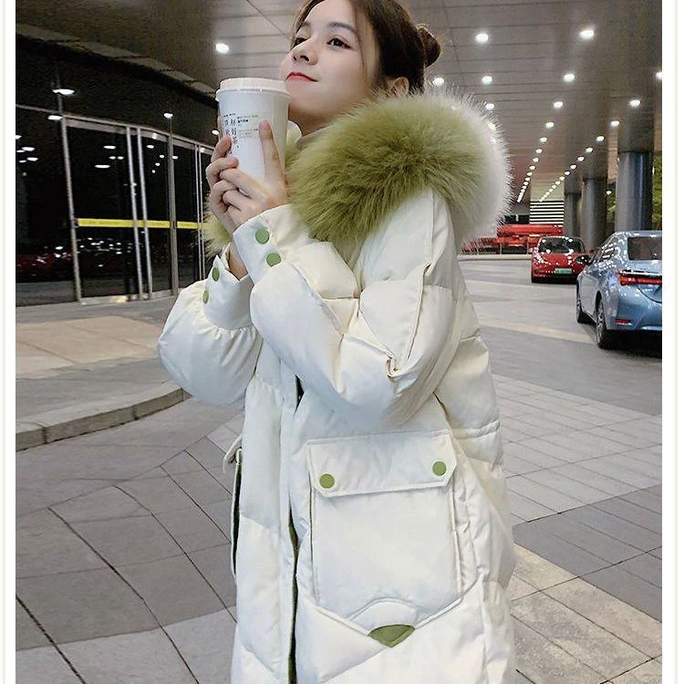 过膝中长款 羽绒服女外套2023新款冬装羽绒棉加厚 韩版宽松