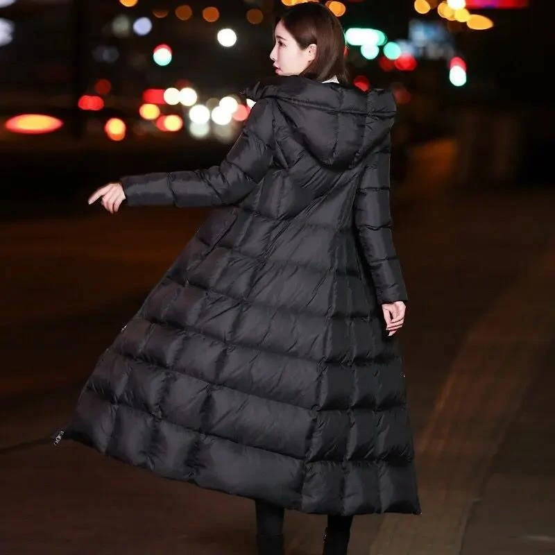 加厚羽绒服服女长款修身过膝韩版羽绒服衣连帽2023冬季新款h霏