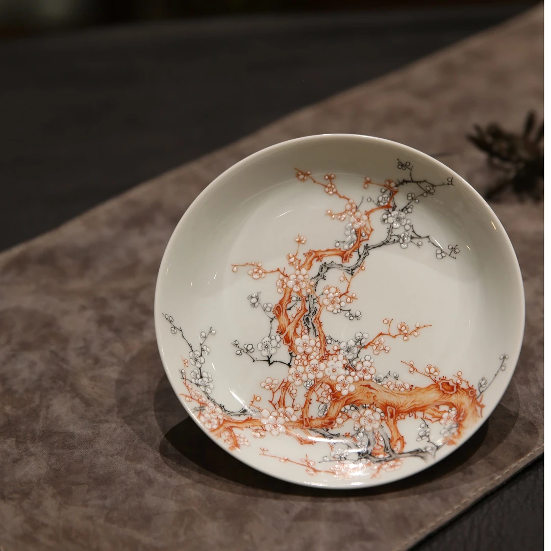 【雲梦】月造见物-矾红墨梅壶承（YZJW00234）