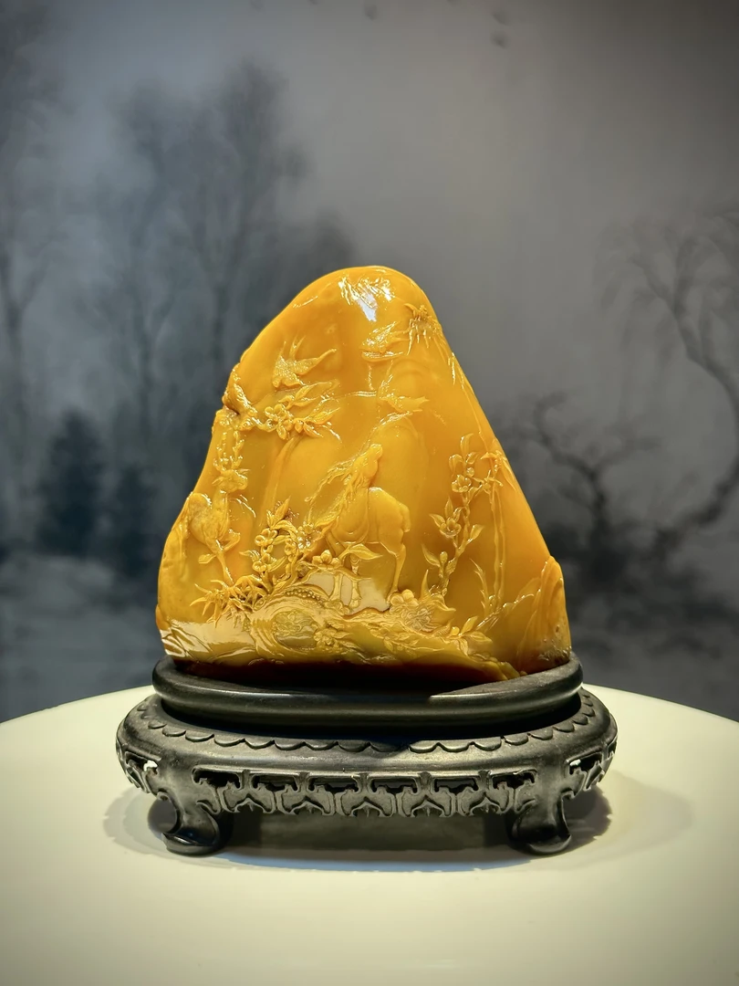 田黄石一鹿竹长春