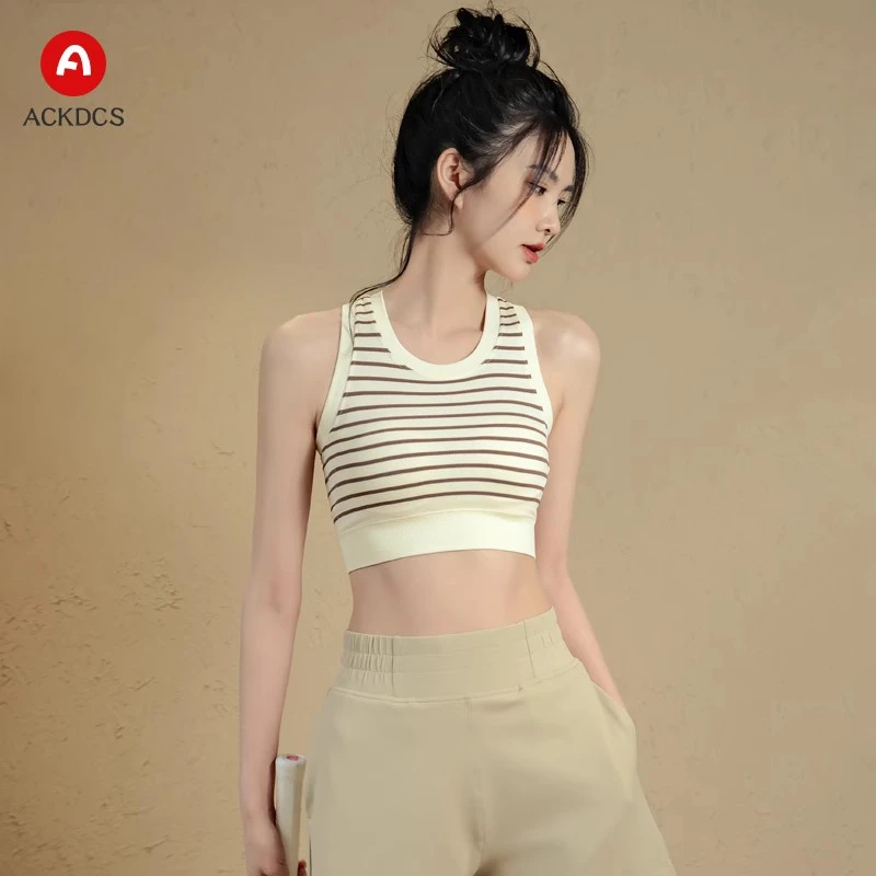 Ackdcs瑜伽背心女带胸垫专业运动无袖普拉提上衣高级感条纹健身服