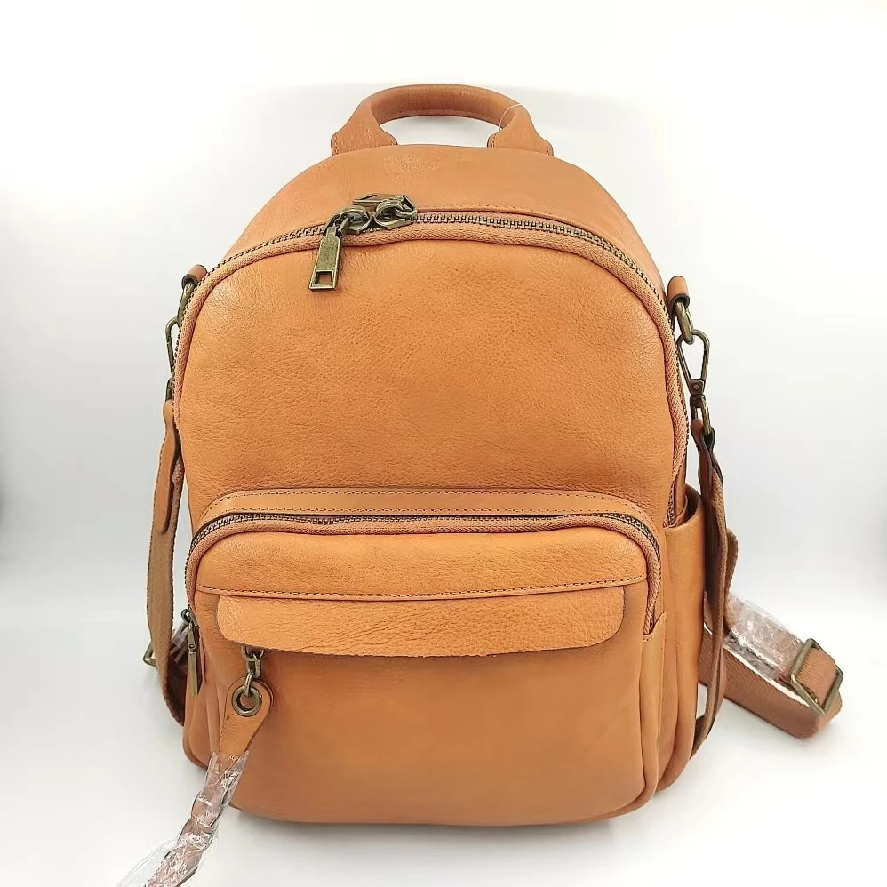 头层植鞣牛皮双肩背包韩版女款双肩包女士时尚休闲真皮肩包百搭