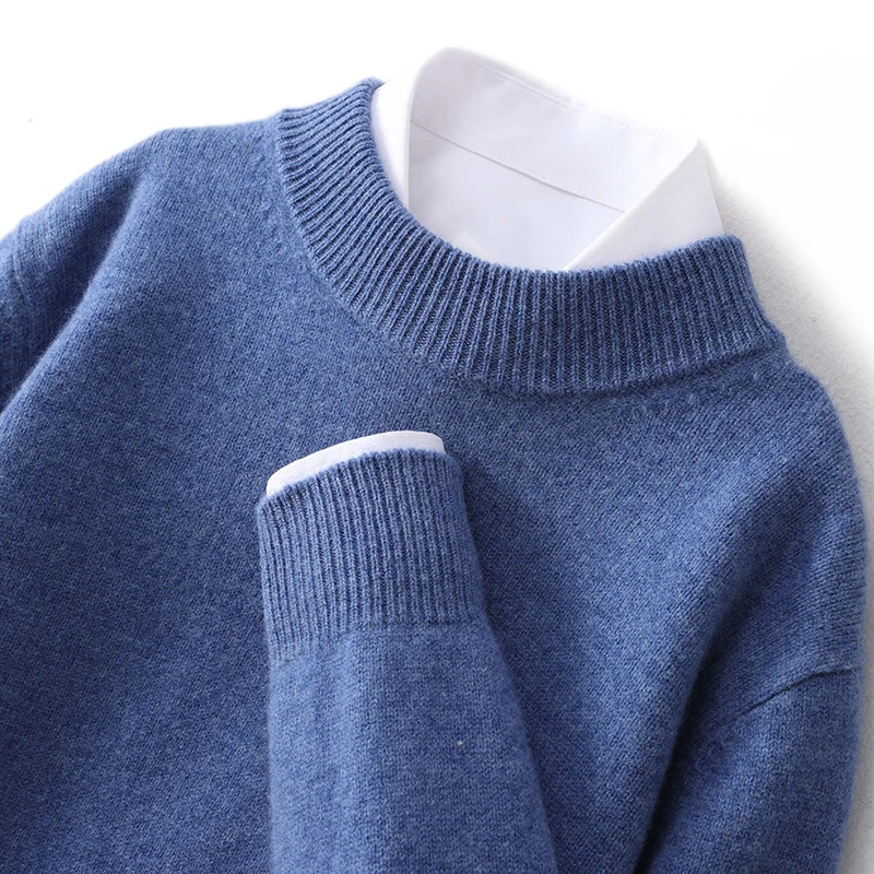 高端加厚100%纯羊毛衫男士半高领秋冬宽松中领打底毛衣高品质男装