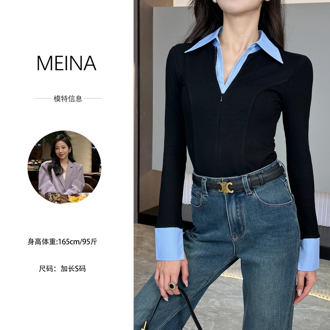MEINA【剑桥时光】秋冬高级百搭气质Polo领修身显瘦2024打底衫2