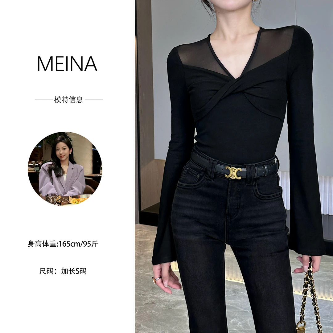 MEINA【巴黎歌剧】纯欲性感气质扭结设计感秋冬法式气高级修身上衣