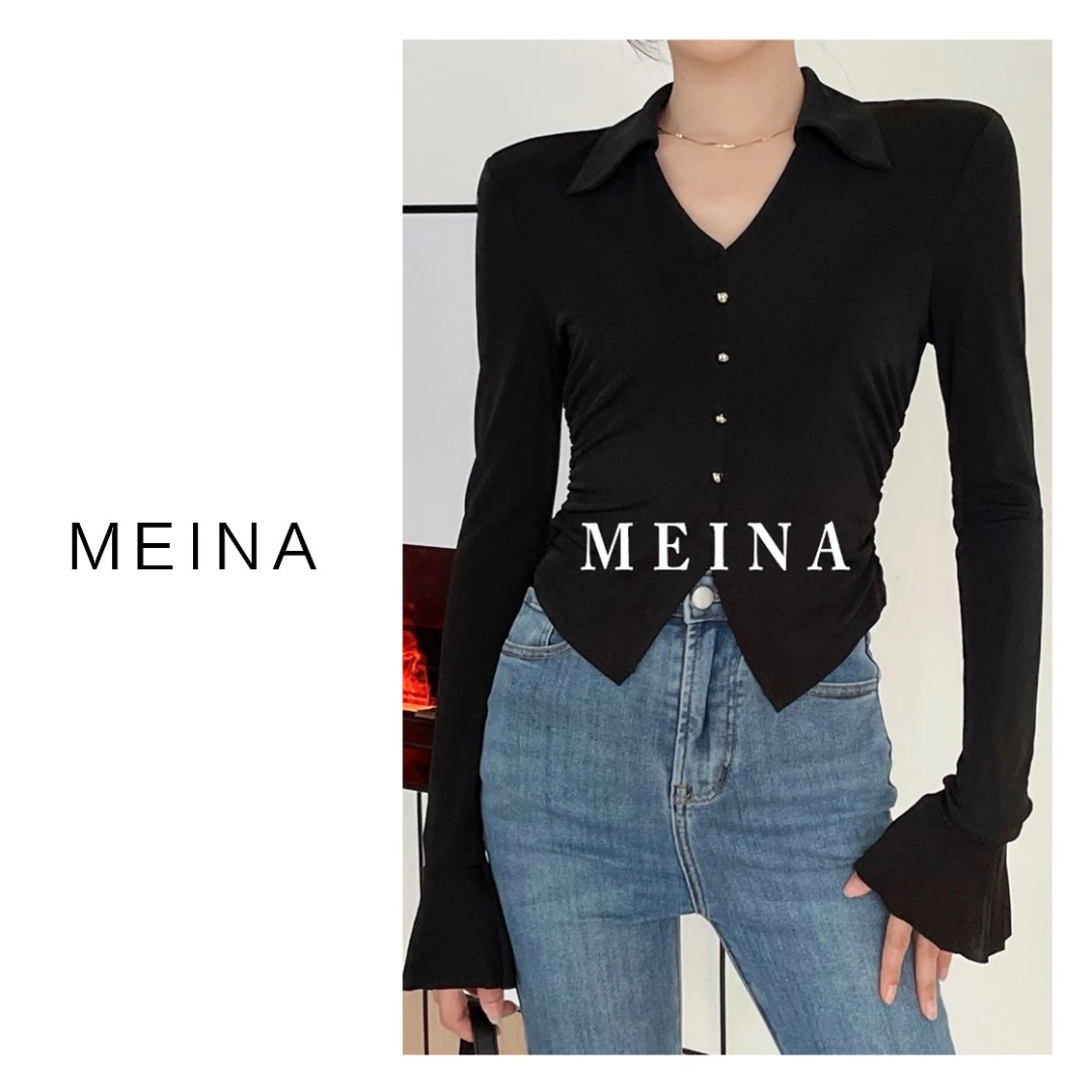 MEINA【东方梦露】2023春秋新款修身款v领长袖打底开衫轻欧美上衣