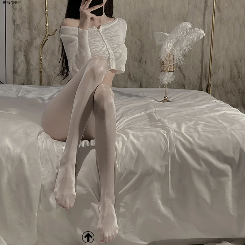 【保密发】设计感免脱性感薄款打底珠光马油袜白色丝袜透明油亮黑丝