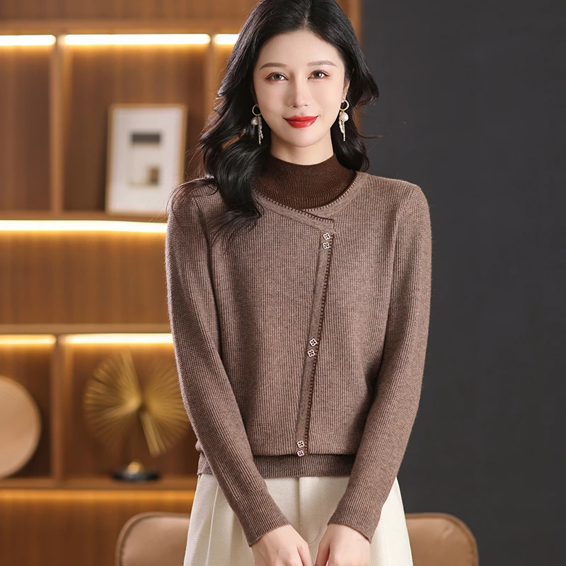 例姿2024秋冬新款针织打底衫气质长袖洋气时尚百搭宽松假两件