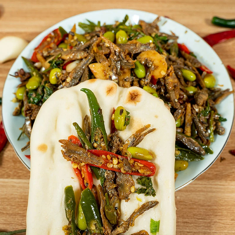 【微辣】邳州特产尖椒毛豆小鱼徐州豆粒新鲜辣椒即食锅烤鱼香辣饭菜