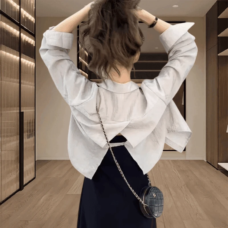 长袖衬衫女夏季短款空调衫时尚薄款外套上衣女外套小众设计感秋季