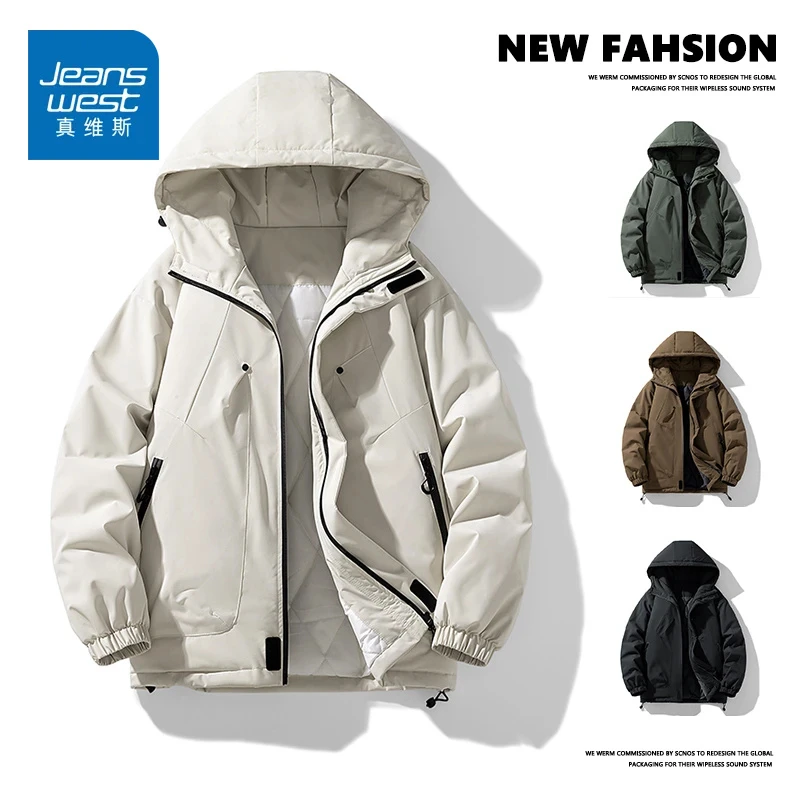 真维斯连帽百搭外套棉袄加棉冲锋衣大码男士秋季厚款宽松加大加肥