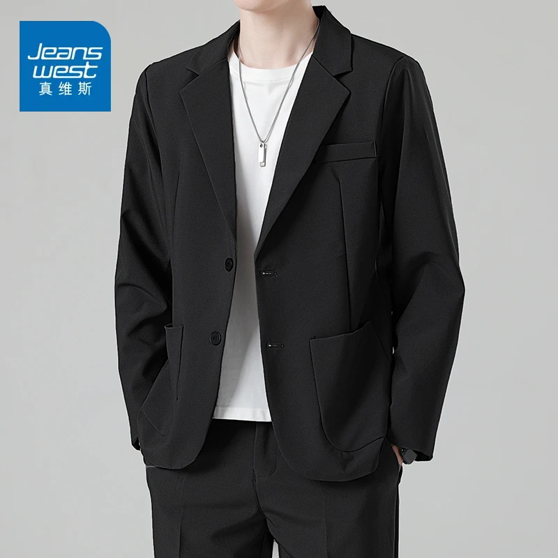 真维斯港风复古休闲西服男士春秋新款潮牌宽松简约西装夹克外套男