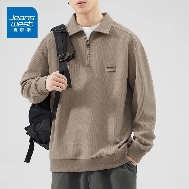 真维斯美式半拉链卫衣男春秋季宽松休闲POLO领潮牌百搭翻领上衣服