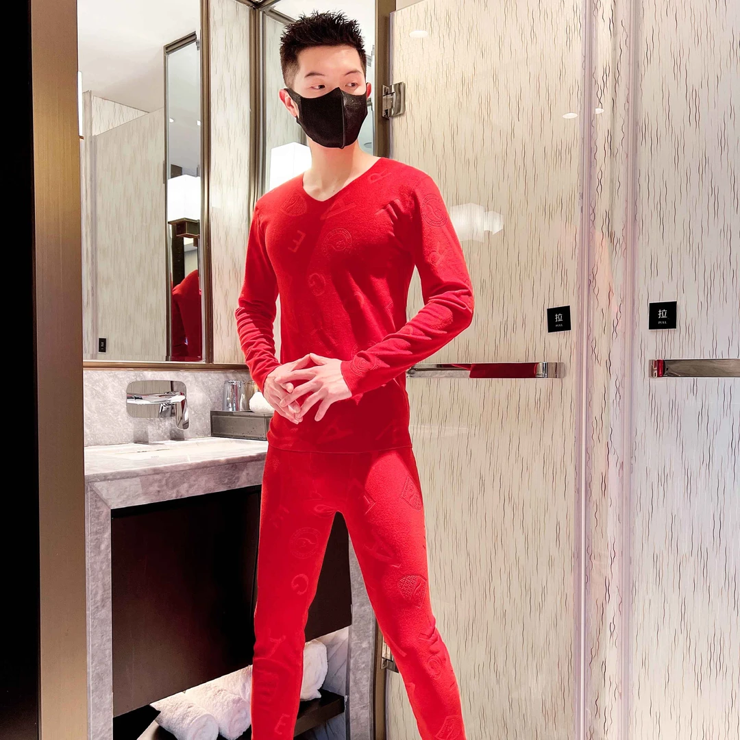 男士保暖内衣套装秋衣秋裤无痕德绒青年时尚印花秋冬季保暖套