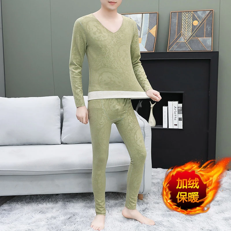 德绒无痕保暖男士冬季防寒恒温发热秋衣秋裤套装秋冬打底衫