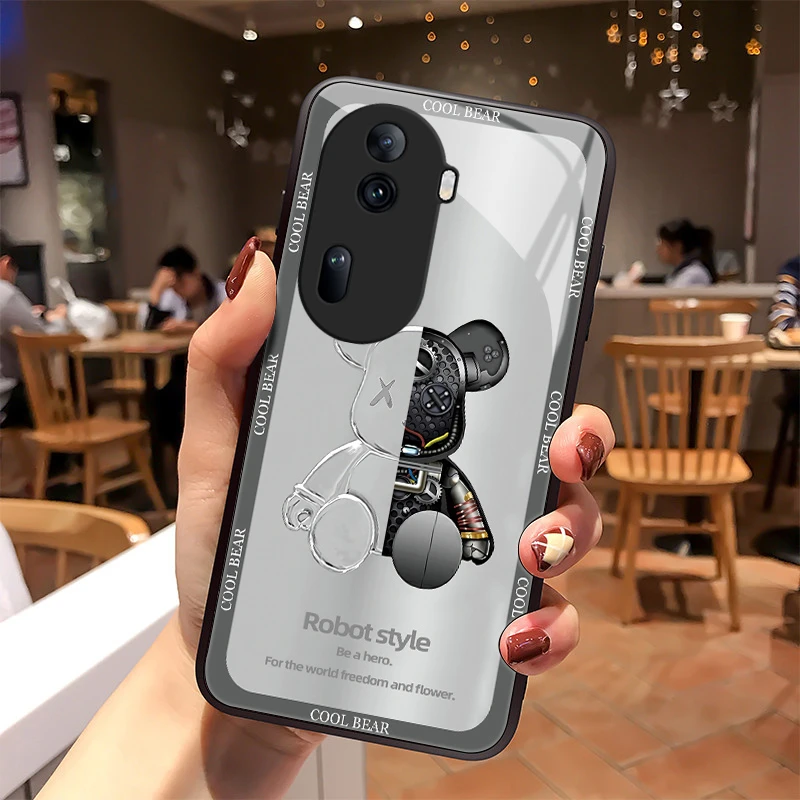 机械小熊适用OPPOReno11手机壳opporeno11pro玻璃散热质感女款男