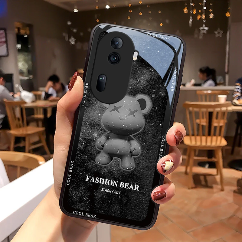炫酷熊适用OPPOReno11手机壳opporeno11pro玻璃高级感散热外壳创