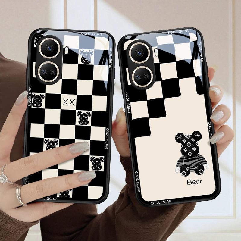 棋格潮熊适用华为nova10se手机壳Nova10SE男女款全包镜头硅胶防摔