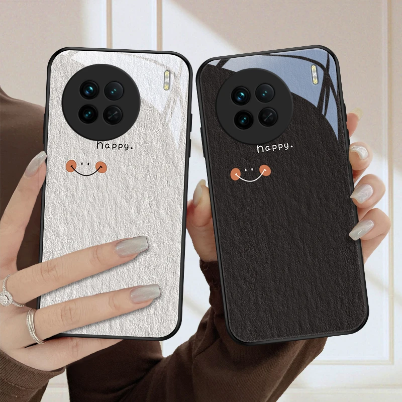 幸福微笑适用vivox90手机壳X90S玻璃女款简约vivox90pro保护套个