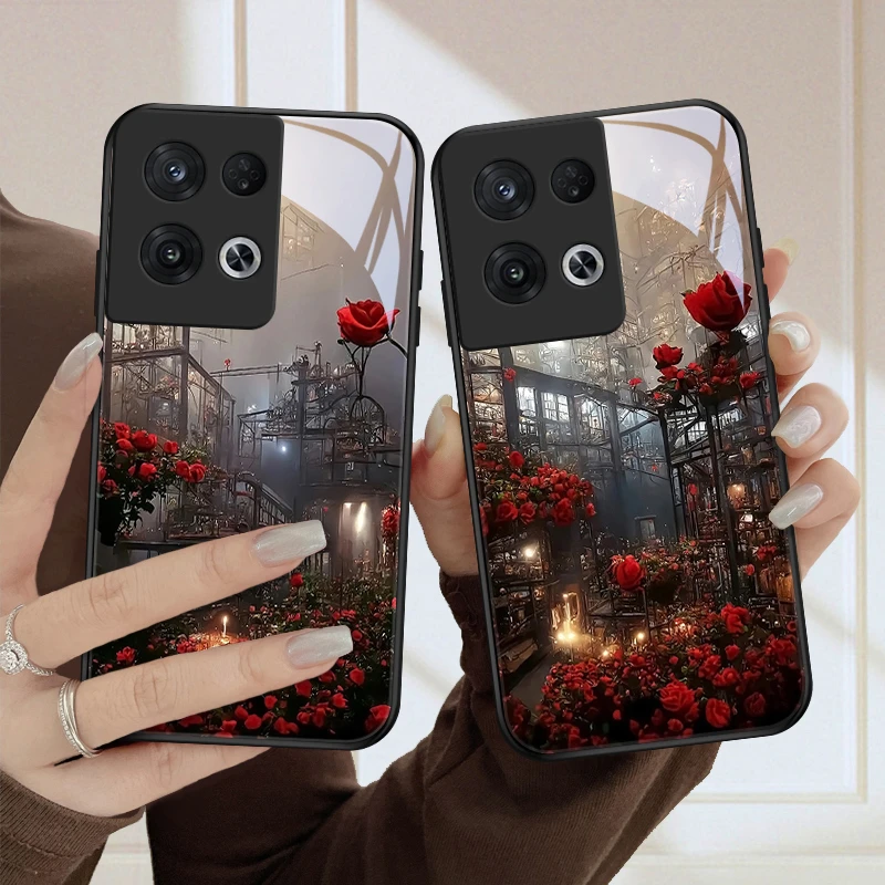 玫瑰城堡opporeno8手机壳Reno8pro玻璃壳创意女款8pro+保护套全包