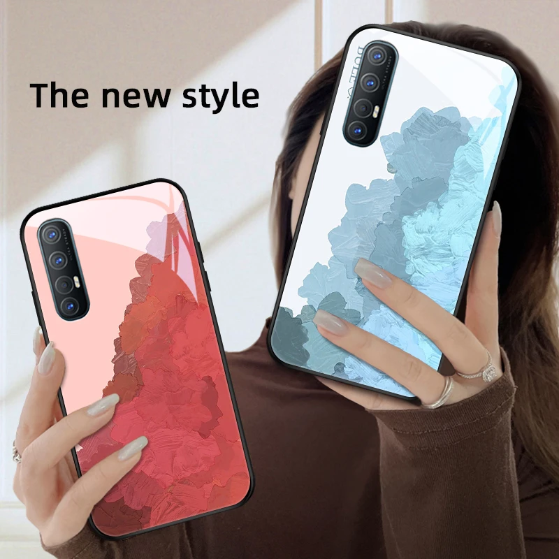艺术水彩opporeno3手机壳Reno3pro可爱小众reno3元气版保护套玻璃