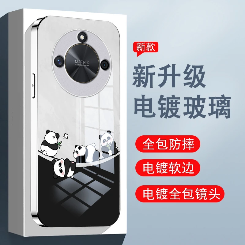 绘画熊猫适用华为荣耀X50手机壳荣耀X40玻璃壳x40i男生x50i全包创