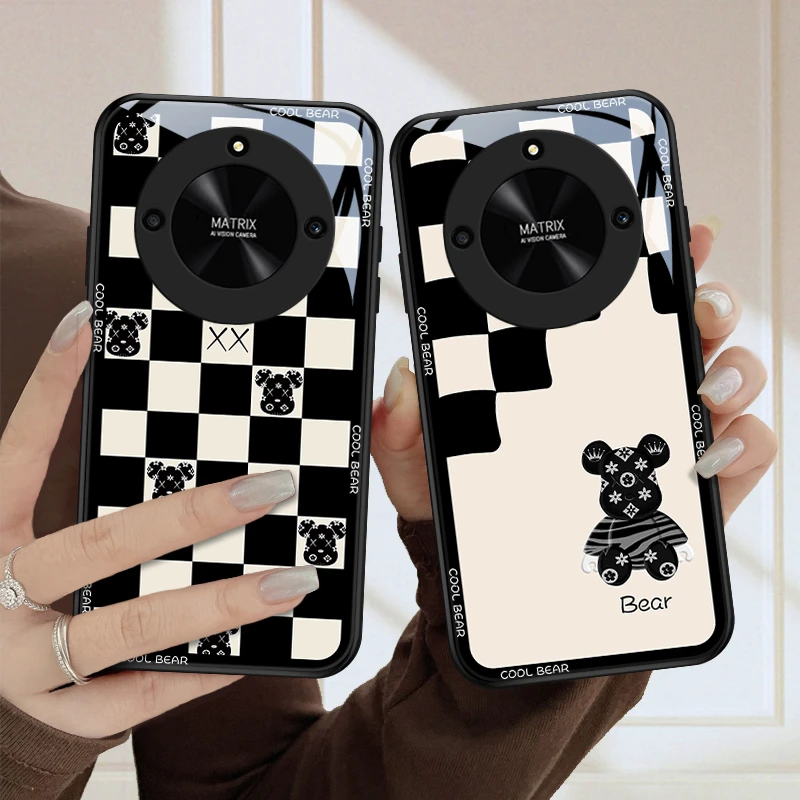 棋格潮熊适用华为荣耀x40手机壳荣耀X40男女款全包镜头硅胶防摔玻