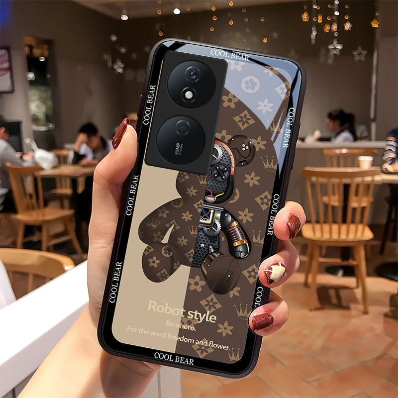 潮牌小熊适用荣耀Play8T手机壳华为play8T玻璃散热质感女款男生硅