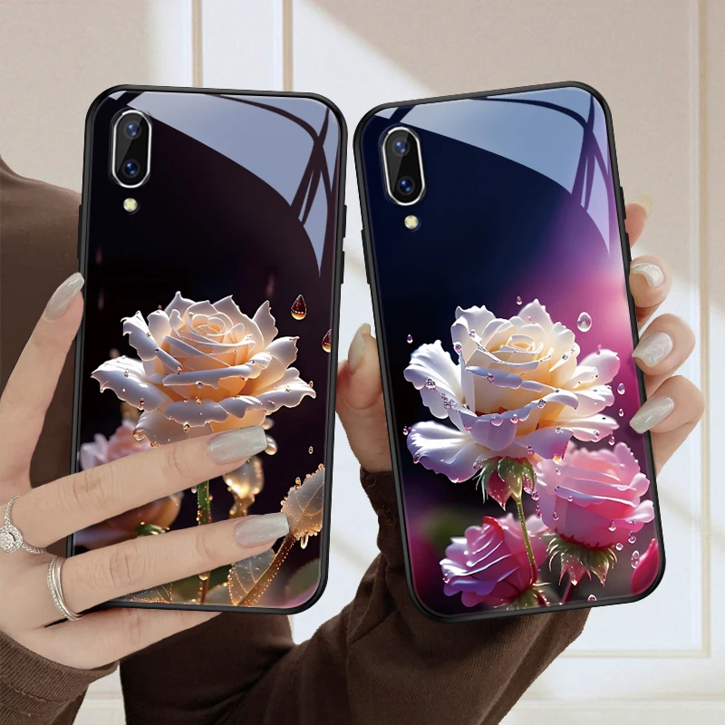 盛开花朵vivoy97手机壳y93s男生超薄y85保护套y93女款潮流y83玻璃