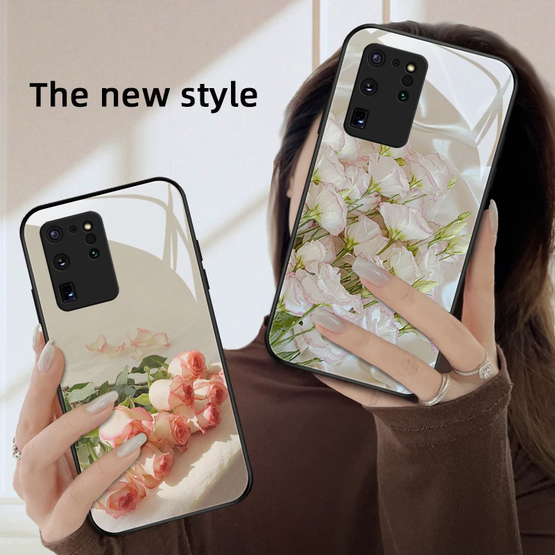 恬静花适用三星s20手机壳GalaxyS20+玻璃壳超薄全包硅胶防摔小众