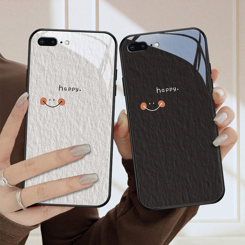 幸福微笑适用苹果7plus手机壳iphone7玻璃8plus/7/6/6splus女款简