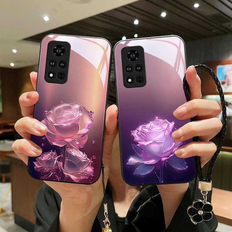 蔷薇玫瑰适用华为荣耀v40手机壳honorV40轻奢版玻璃v30pro/v30/v2