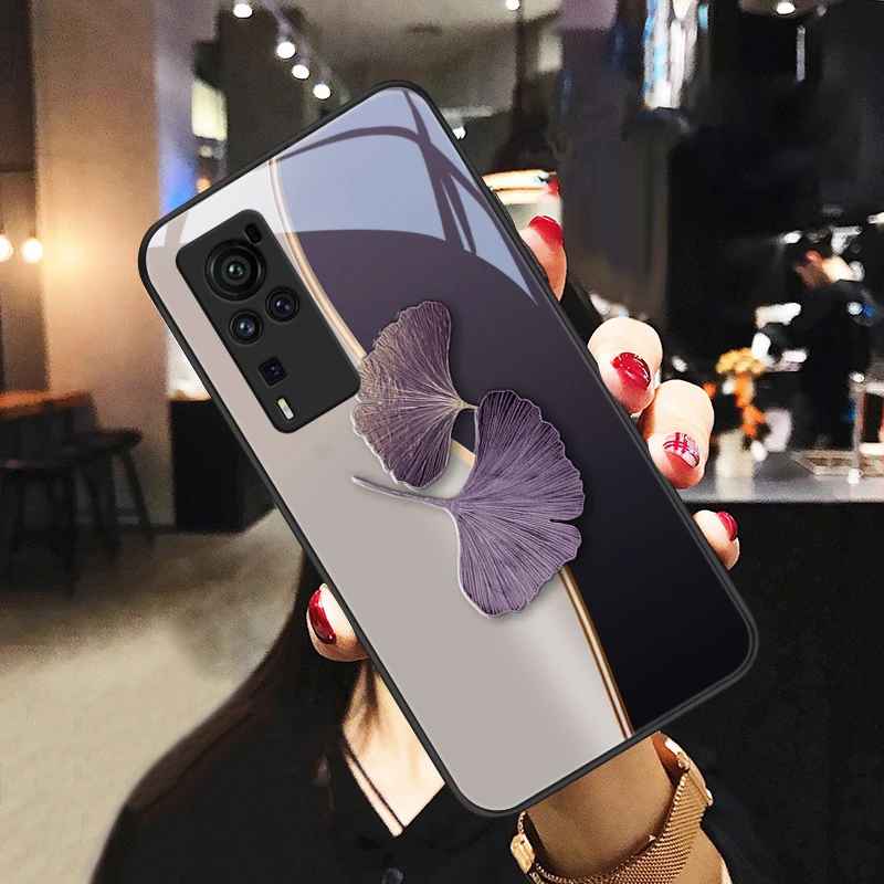 暗紫杏叶适用vivox60pro手机壳x60玻璃x50女款x50pro创意x30个性x
