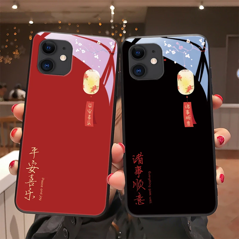 梅花灯笼适用苹果12手机壳iPhone12pro玻璃12mini个性12promax可