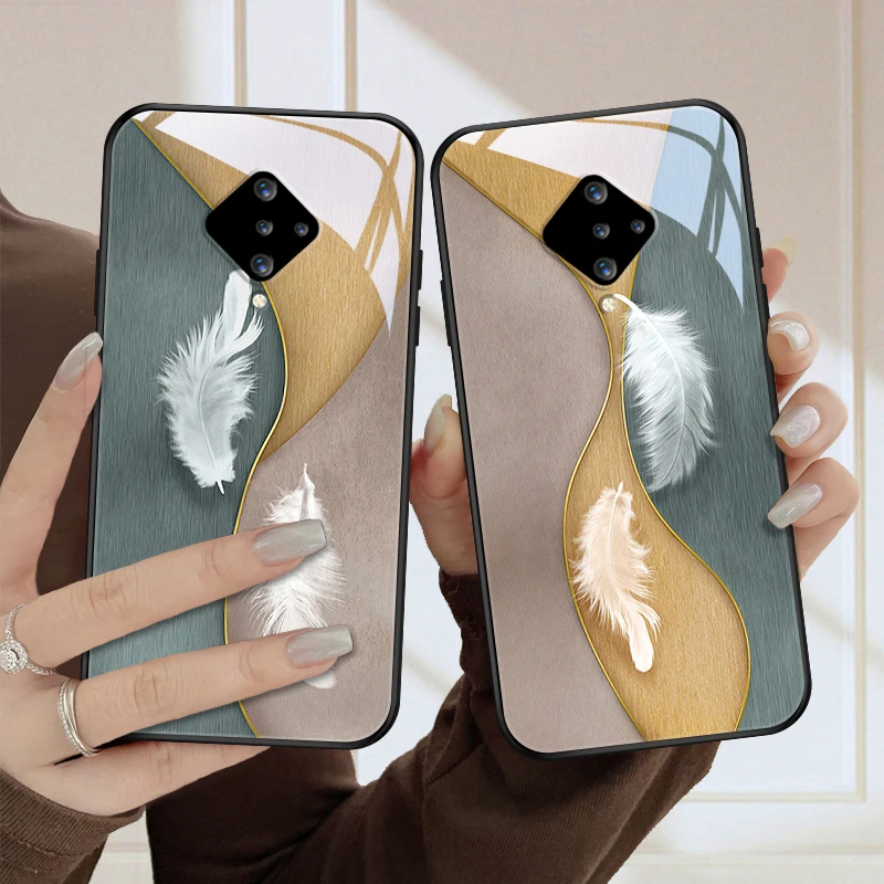 羽毛画vivoy9s手机壳y7s玻璃壳y5艺术vivo网红保护套高级感y3s女