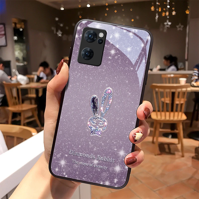 闪亮小兔opporeno7pro手机壳Reno7玻璃壳个性创意7se女款全包硅胶