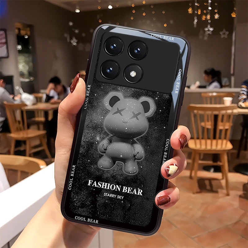 炫酷熊适用红米k70pro手机壳小米K70玻璃RedmiK70e高级感散热外壳