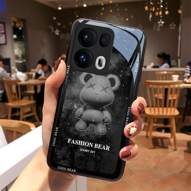 炫酷熊适用OPPOReno13手机壳镜面Reno13pro玻璃高级感散热外壳创