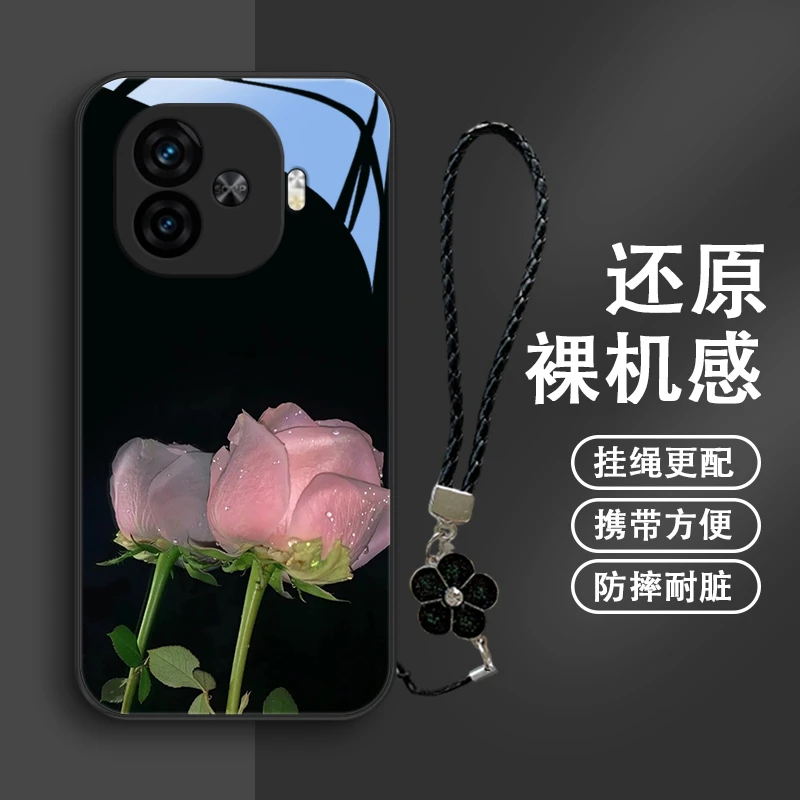 清雅花朵适用IQOOZ9Turbo手机壳玻璃壳IQOOZ9保护套防摔限定简约