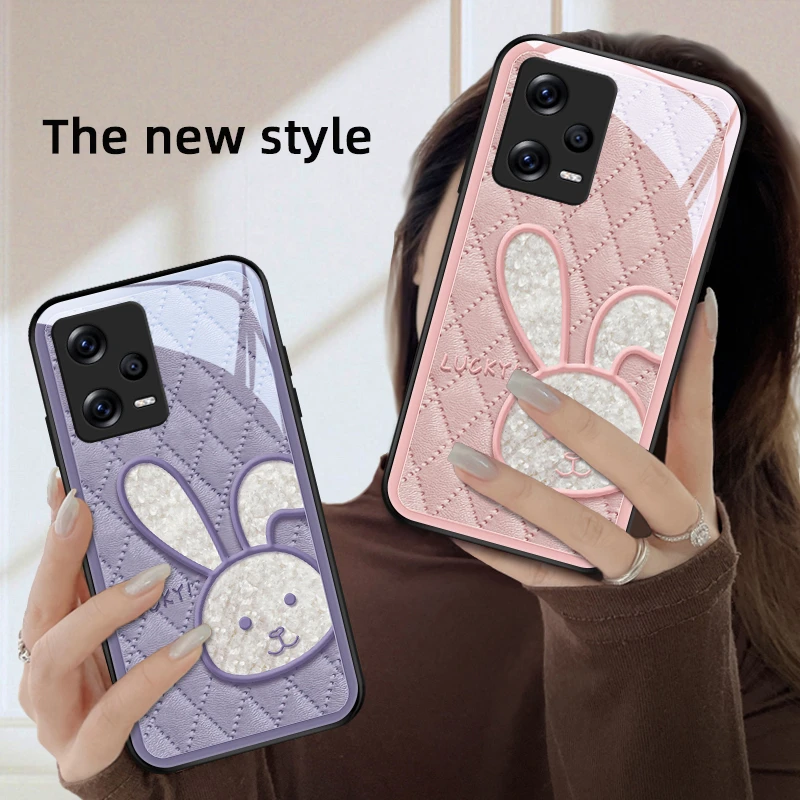 菱格绒兔适用小米红米note12手机壳红米note12pro玻璃note12pro+