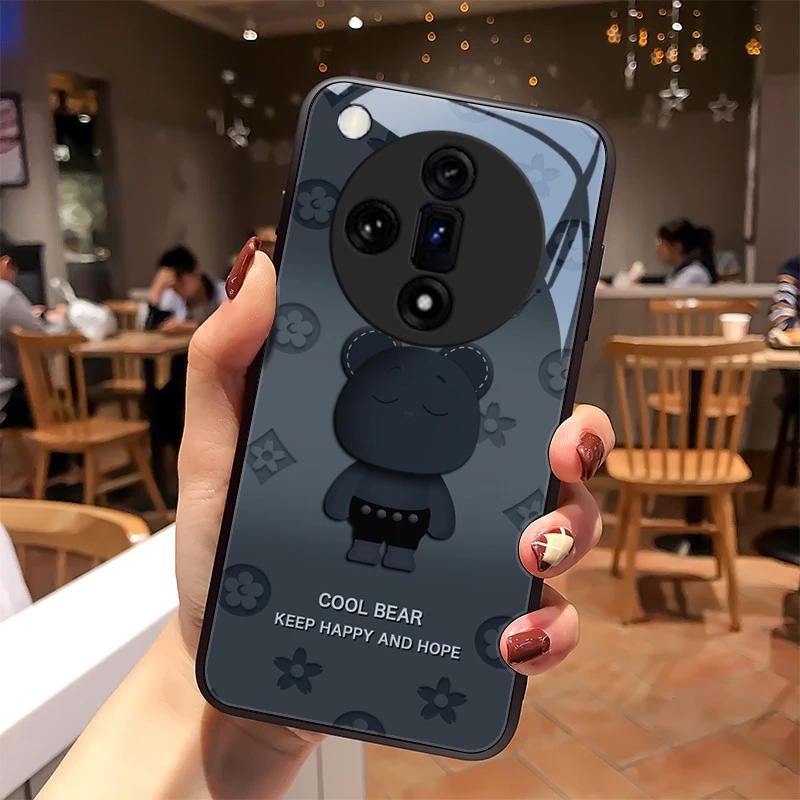 圆脸熊适用OPPOFindX7手机壳FindX7Ultra玻璃高级感全包硅胶防摔